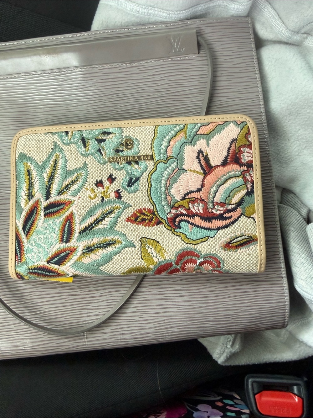 Spartina 449 Embroidered Floral -Wallet in Cream, Teal, Pink and Coral
